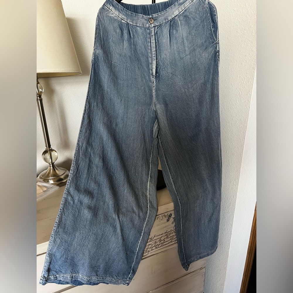 Mustard seed blue wide leg flowy pants sz Large